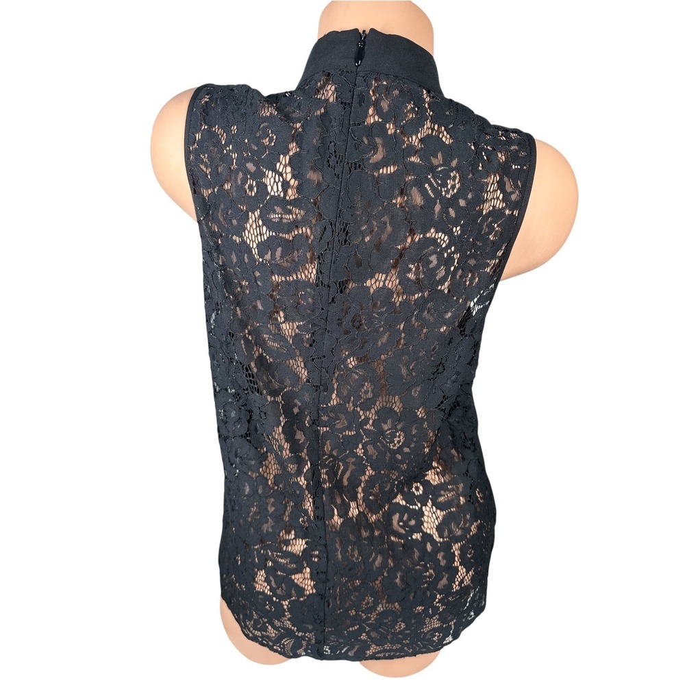French Connection Medium Tank Top Blouse Womens Lace Black Sleeveless Sheer